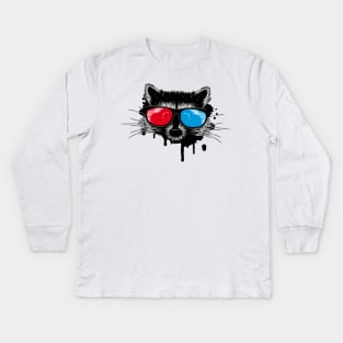 Raccoon with 3D glasses Kids Long Sleeve T-Shirt